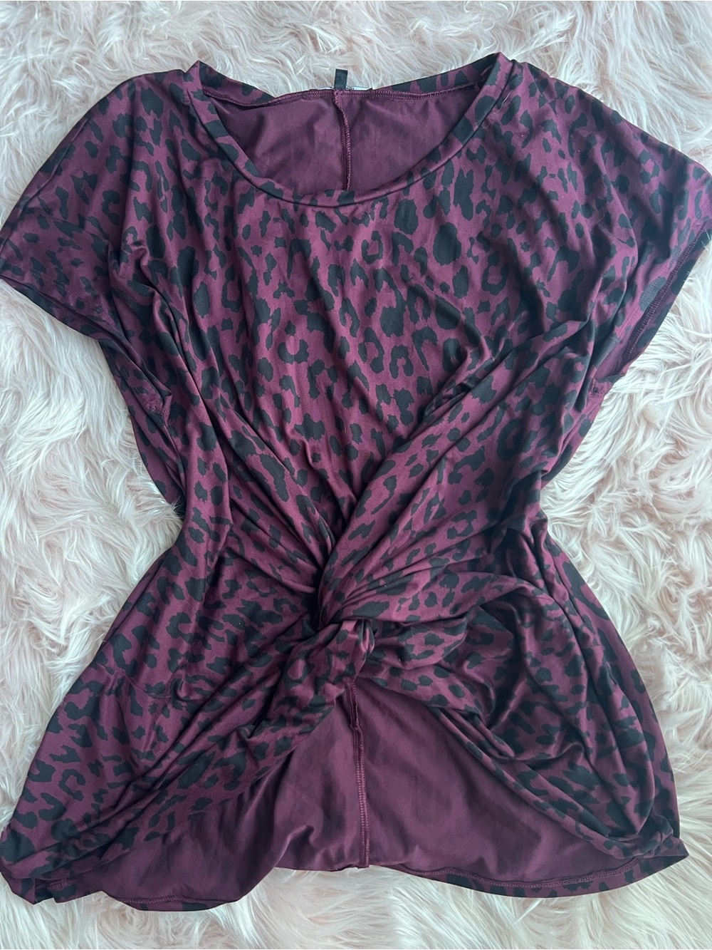 Plus Size George Plum Leopard Twist-Front Short Sleeve Top 2X